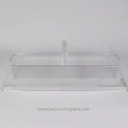 Acrylic food display tray for hygiene and organization, ideal for restaurants, catering, and retail settings to showcase food safely.