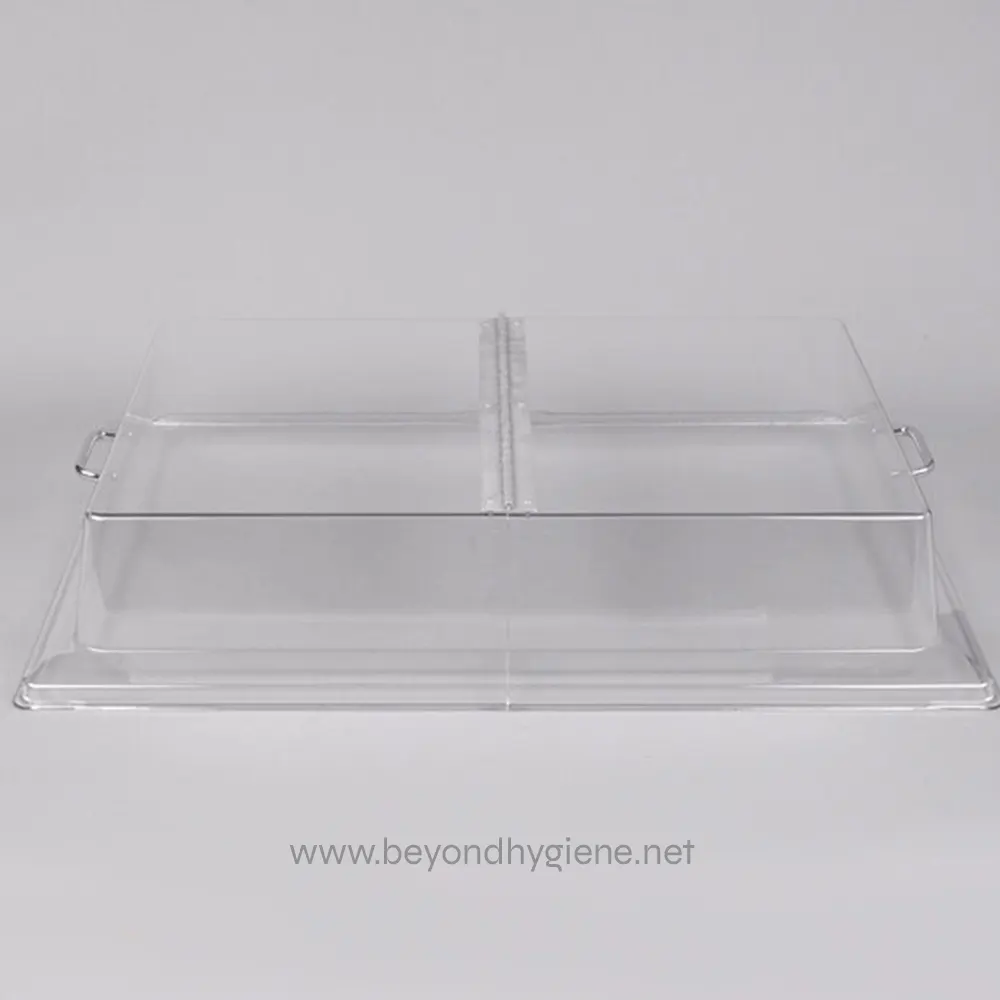 Acrylic food display tray for hygiene and organization, ideal for restaurants, catering, and retail settings to showcase food safely.