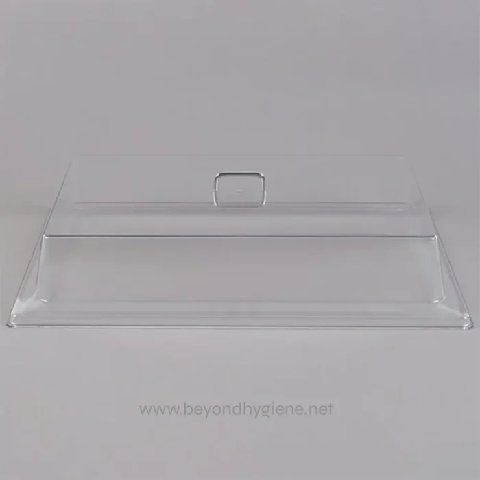 Clear plastic cover lid for hygiene and cleanliness, suitable for food display or protective storage. Designed for easy handling and maintaining hygiene standards in Asian markets and restaurants.