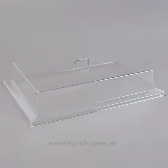 Clear acrylic soap dish cover, hygiene product for bathrooms, durable and easy to clean hygiene accessory for commercial and home use.