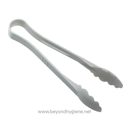 Stainless steel tongs for food handling and hygiene, ideal for commercial kitchens and catering services.