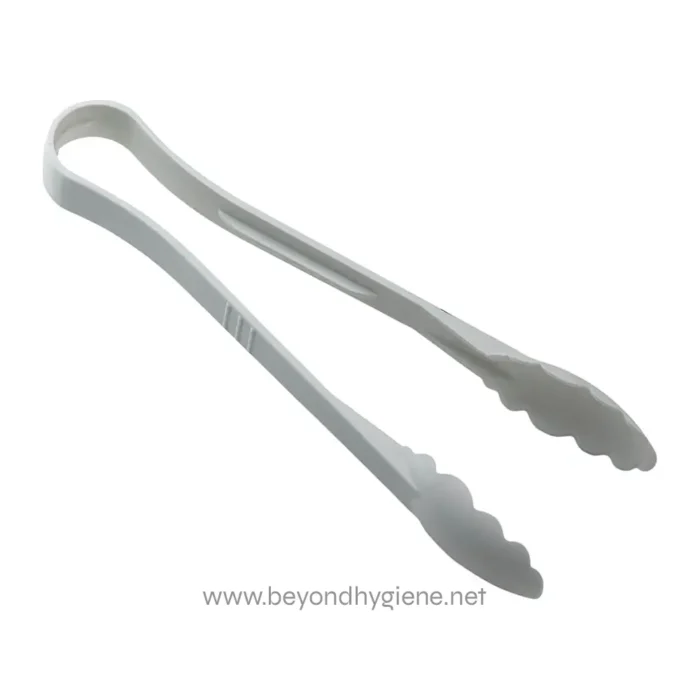 Stainless steel tongs for food handling and hygiene, ideal for commercial kitchens and catering services.