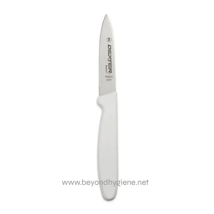 Stainless steel surgical knife with white handle, used for medical and dental procedures, promoting hygiene and precision in Asian healthcare settings.