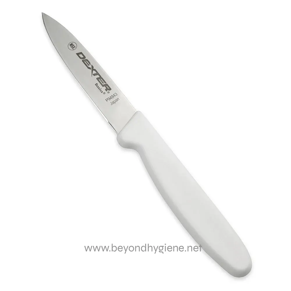 135-31611_002 Stainless steel kitchen utility knife with white handle, ideal for food prep, slicing, and cutting tasks in commercial and household kitchens. Durable and ergonomic design.