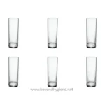 Clear drinking glasses arranged in a grid for hygiene and sterilization solutions at Beyond Hygiene Asia.
