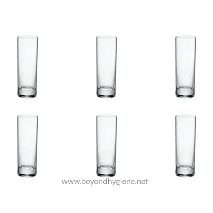 Clear drinking glasses arranged in a grid for hygiene and sterilization solutions at Beyond Hygiene Asia.