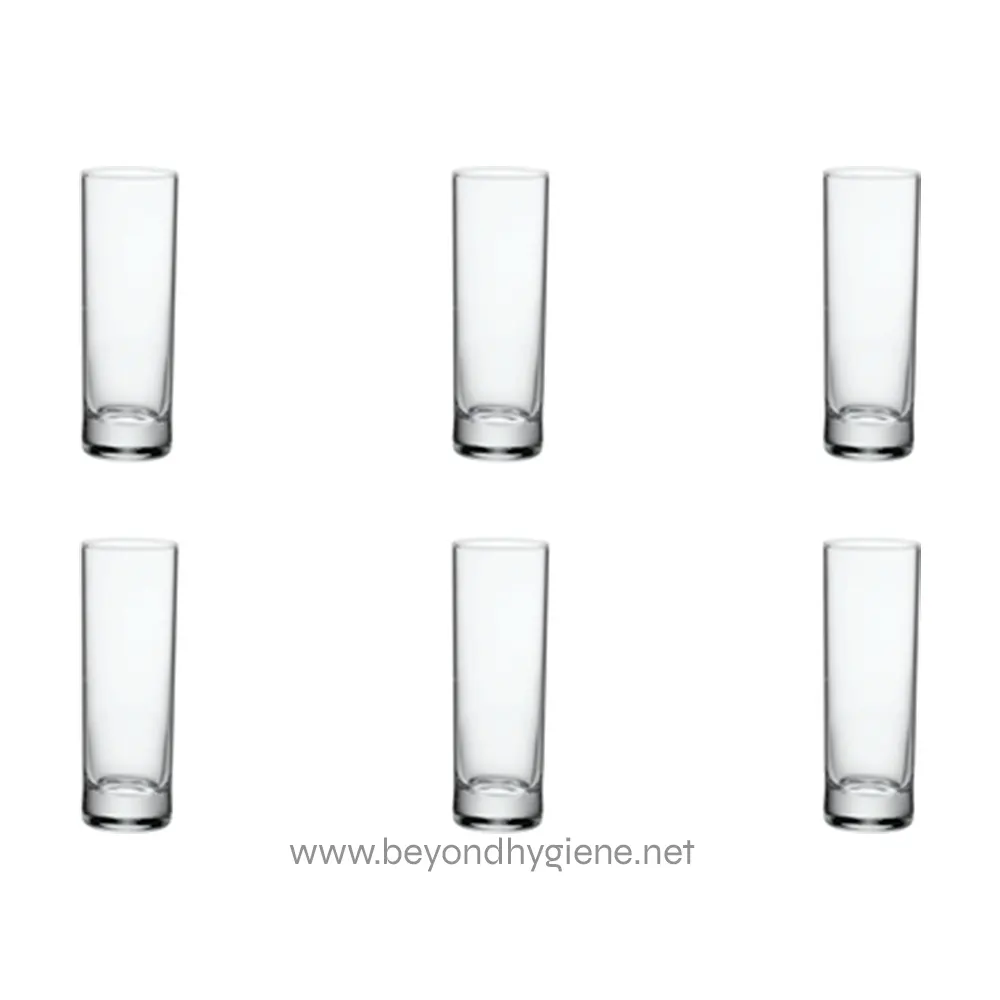 142034_1 Clear drinking glasses arranged in a grid for hygiene and sterilization solutions at Beyond Hygiene Asia.
