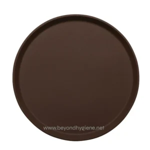 Brown round plastic tray for food service, catering, or snack presentation. Durable, versatile, and easy to clean, perfect for restaurants, cafes, or catering events in Asia.