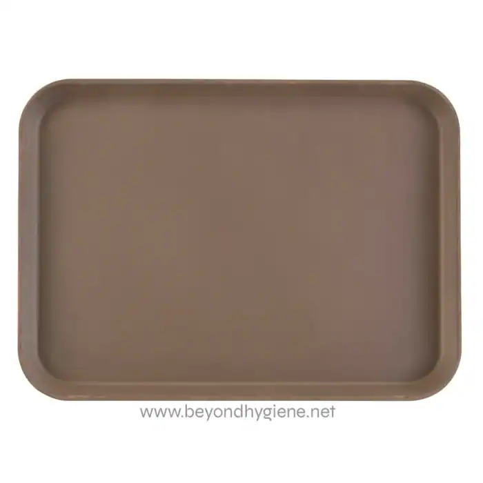 Durable beige plastic tray for hygiene and sanitation purposes, ideal for food service, medical, or industrial settings, ensuring cleanliness and organization.