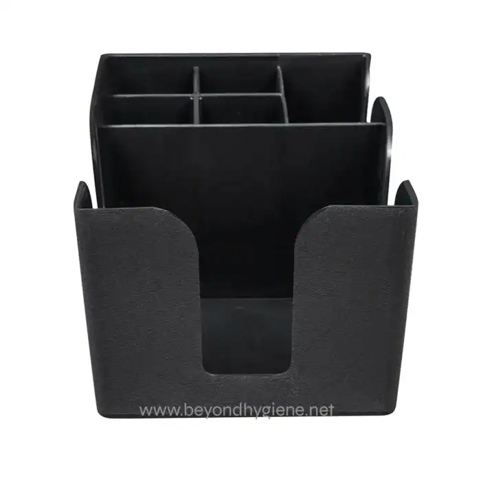 Black desk organizer with multiple compartments for office supplies - Beyond Hygiene Asia.