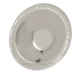 Disposable paper plate used for food service in hygiene-sensitive environments.