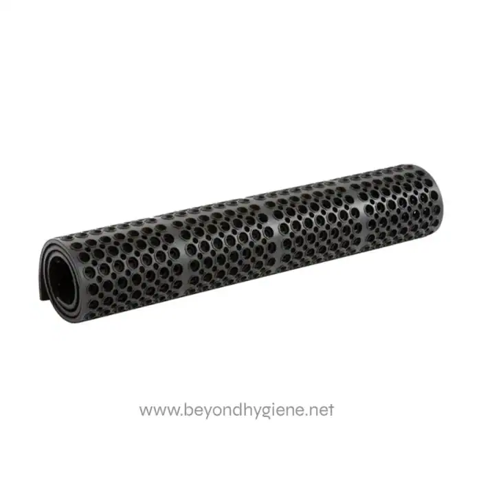Black foam hair roller with multiple perforations for styling and haircare. Perfect for achieving curls or volume in hair, suitable for professional salon or home use.