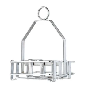 Shower caddy rack for bathroom use, made of durable chrome-plated metal, ideal for organizing toiletries and shower essentials efficiently.