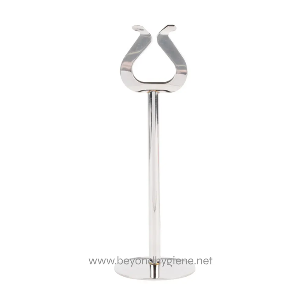 2Stainless Steel Harp Menu / Card Holder Stainless steel foil cutter tool with a stand, used for hygienic food prep, catering, or restaurant settings. Durable, easy to clean, and restaurant-quality hygiene equipment from Beyond Hygiene Asia.