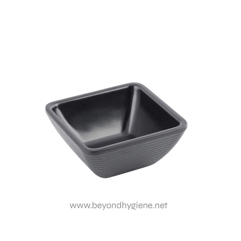 2 Black ceramic square soap dish with ridged sides for bathroom hygiene.