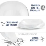 Tempered lead-free opal glass, durable and scratch-resistant, ideal for high-quality tableware and decor.