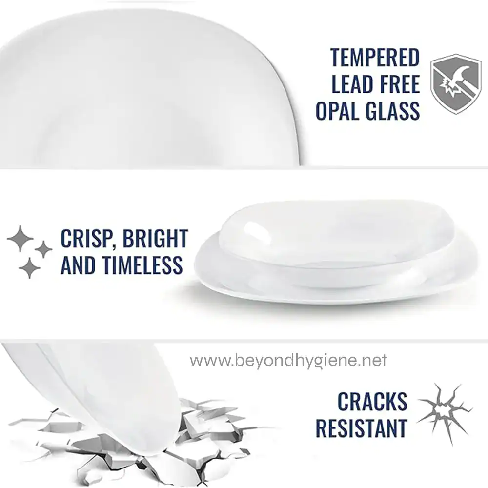 2 Tempered lead-free opal glass, durable and scratch-resistant, ideal for high-quality tableware and decor.