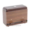 Stainless steel and wooden combination dental sterilization wipe dispenser for hygiene maintenance and infection control.