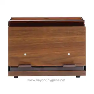 Wireless hand dryer with a modern wooden finish, ideal for commercial and hygiene-focused settings. Designed for efficiency and durability in maintaining cleanliness standards.