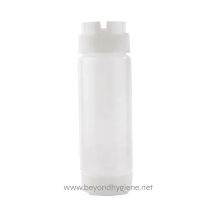 Beyond hygiene disinfection bottle, no label, white plastic 250ml, hand sanitizer or disinfectant container, hygiene product for commercial or personal use, antibacterial solution storage.
