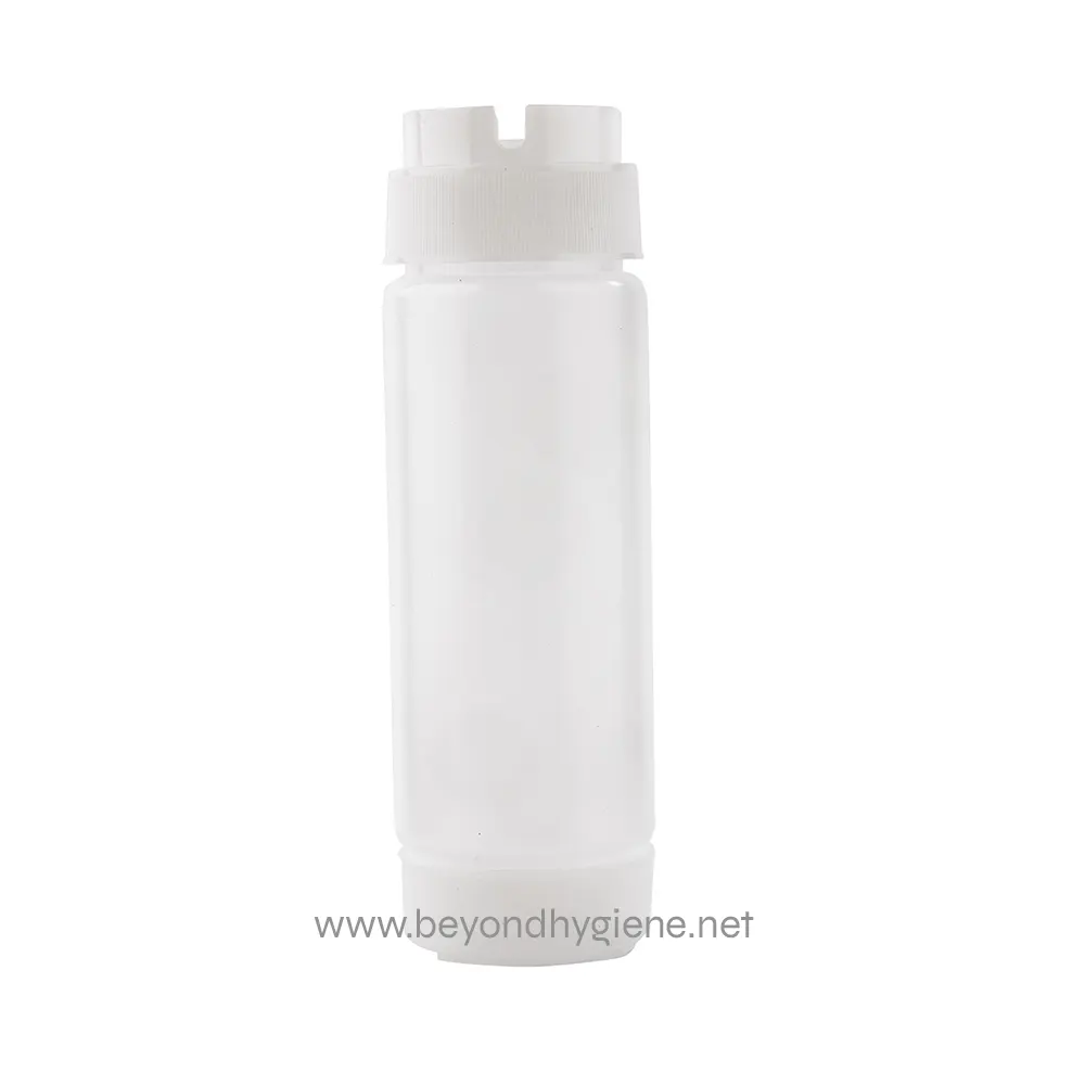 InvertaTop Beyond hygiene disinfection bottle, no label, white plastic 250ml, hand sanitizer or disinfectant container, hygiene product for commercial or personal use, antibacterial solution storage.