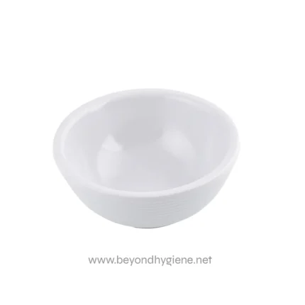 White ceramic bowl, ideal for food service, dining, or presentations, emphasizing hygiene, quality, and versatility for commercial or home use.