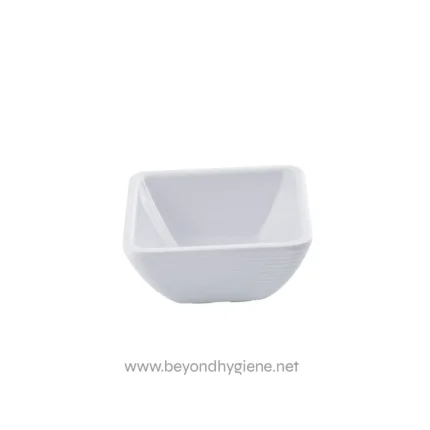 White ceramic square bowl for hygiene and sanitation purposes.
