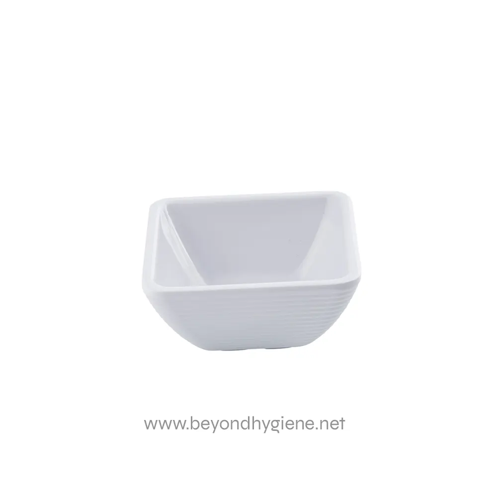 White ceramic square bowl for hygiene and sanitation purposes.