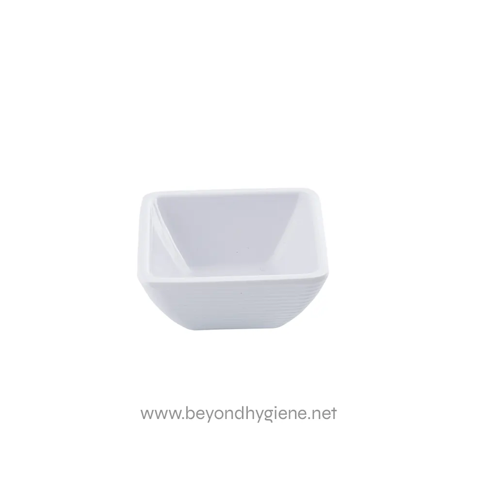 3 Smooth white ceramic square bowl for hygiene and sanitation products, ideal for hospitals, restaurants, and foodservice environments, ensuring cleanliness and safety.