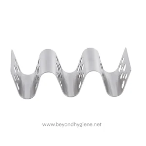 Stainless steel dental bracket holder with multiple slots, used for organizing and storing orthodontic brackets efficiently.