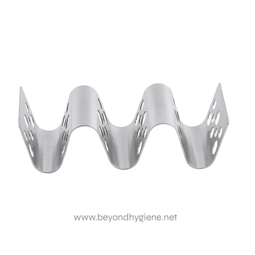 3 Stainless steel dental bracket holder with multiple slots, used for organizing and storing orthodontic brackets efficiently.