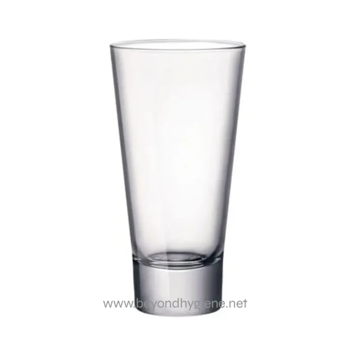 Clear drinking glass, ideal for hygiene and beverage service, promoting cleanliness in Asian hospitality and foodservice environments.