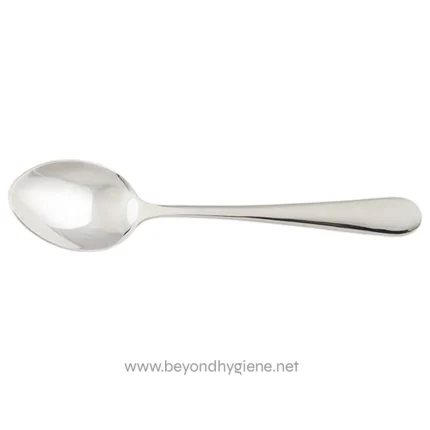 Stainless steel spoon for professional cleaning and hygiene practices, ideal for food service and sanitation needs.