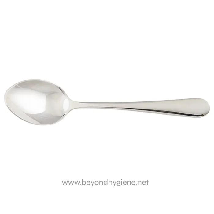 Stainless steel spoon for professional cleaning and hygiene practices, ideal for food service and sanitation needs.