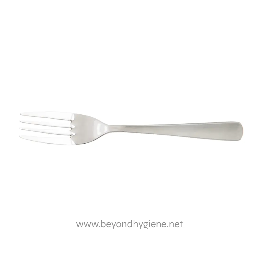32-N1000-TEA-F_21000-10 Stainless steel fork for hygiene and silverware use, suitable for food service and cleaning applications.