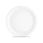 Disposable white ceramic plate for hygiene and sanitation at Beyond Hygiene Asia.