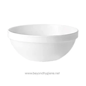 White ceramic bowl for hygiene solutions and food service, used in sanitation and cleaning routines.
