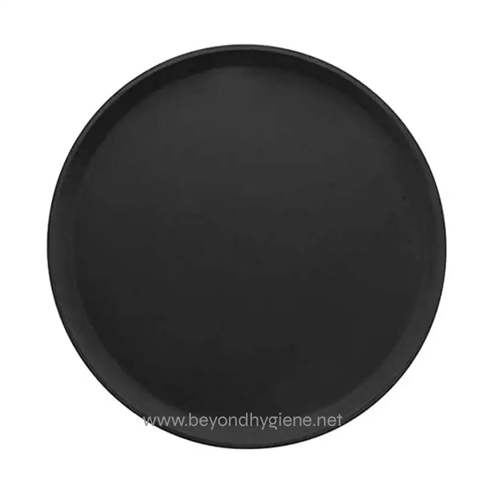 Black serving tray for hygiene and food presentation.