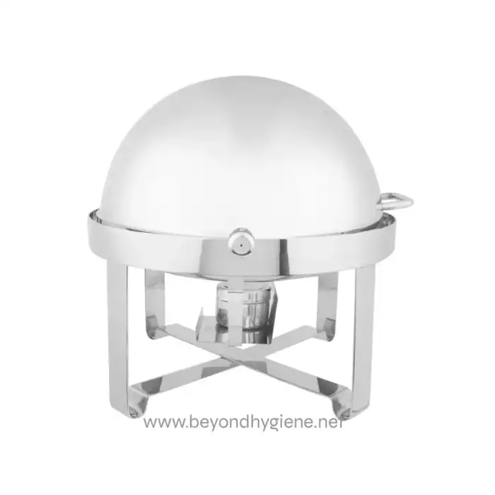 Polished stainless steel food warmer, hygienic and durable for catering and events.