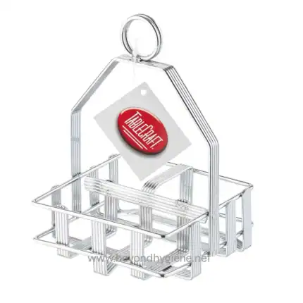 Aluminum soap dish holder with tag labeled "Tattlecoat" for hygienic bathroom organization.