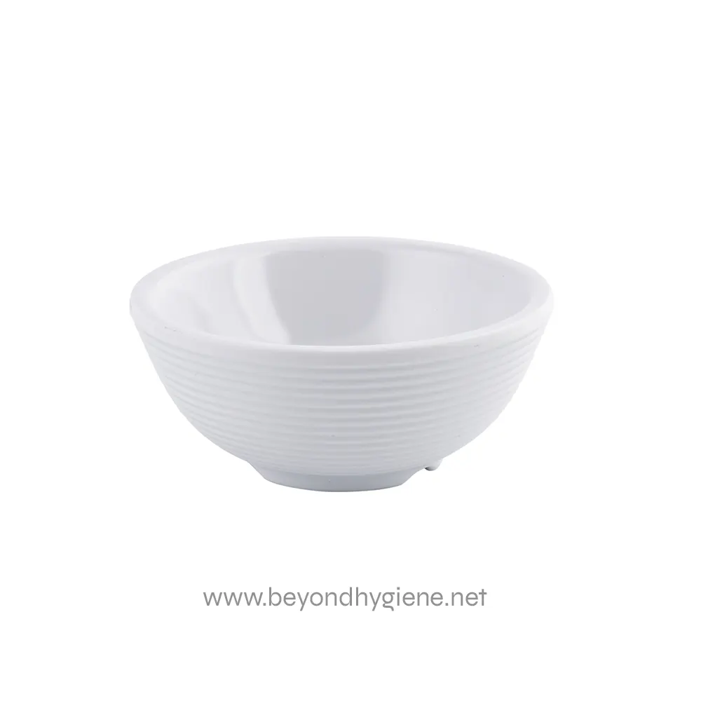 5 White ceramic bowl with textured exterior for dining and food presentation.
