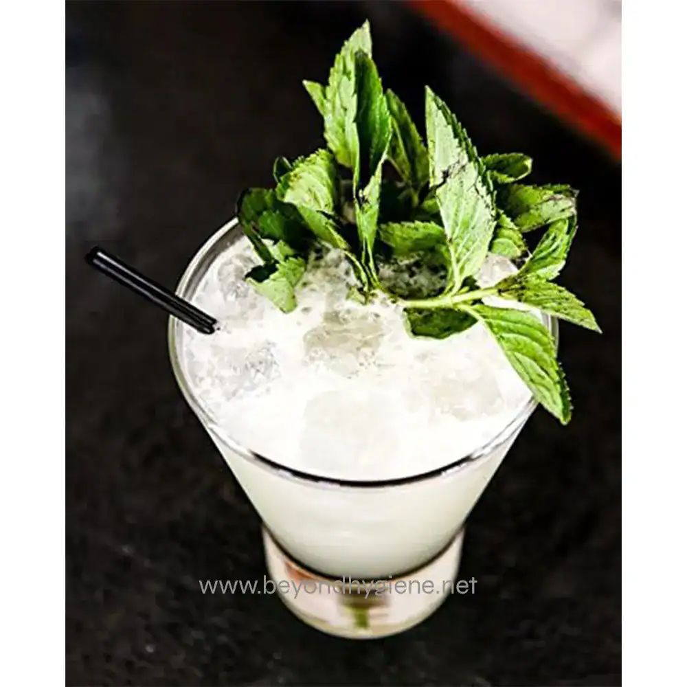 51k5Tssvf0L._AC_ Mint mojito cocktail with fresh mint leaves and ice in a glass on a black surface.