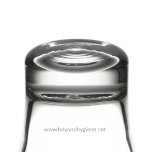 Shiny glass soap dish with a clear bar of soap on a white background, emphasizing hygiene and cleanliness.