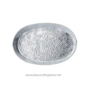 Stainless steel soap dish with textured surface, ideal for hygienic bathroom organization and easy cleaning. Perfect for storing soap in commercial and household settings.