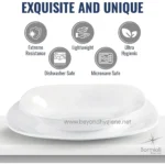 Smooth and durable white dish showcases Beyond Hygiene Asia's emphasis on extreme resistance, hygiene, lightweight design, dishwasher and microwave safety, perfect for commercial and personal use.