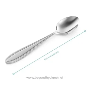 Stainless steel spoon for commercial and restaurant use, measuring 5.75 inches, designed for hygiene and durability in food service environments.