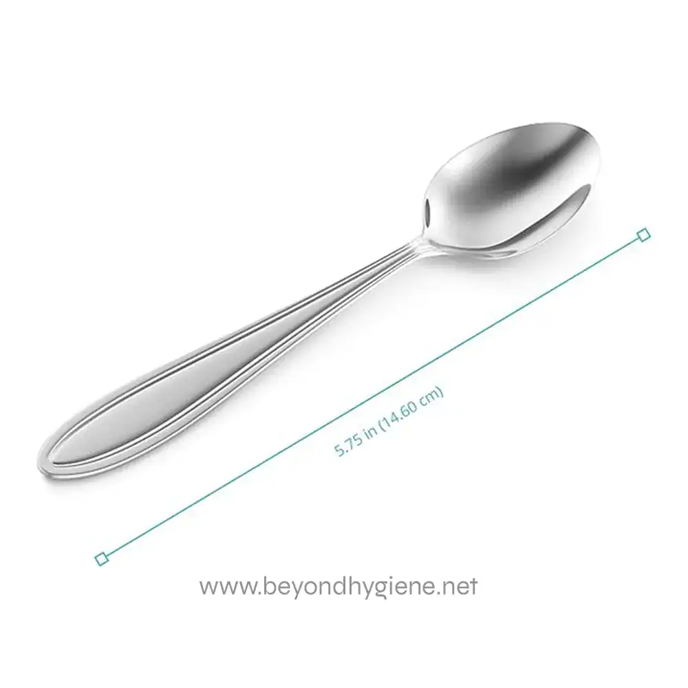 6165-neq1YL._AC_SX569_ Stainless steel spoon for commercial and restaurant use, measuring 5.75 inches, designed for hygiene and durability in food service environments.