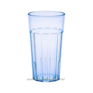Clear plastic drinking glass with vertical ridges, suitable for hygiene and beverage occasions. Ideal for use in Asian hospitality and sanitation settings.
