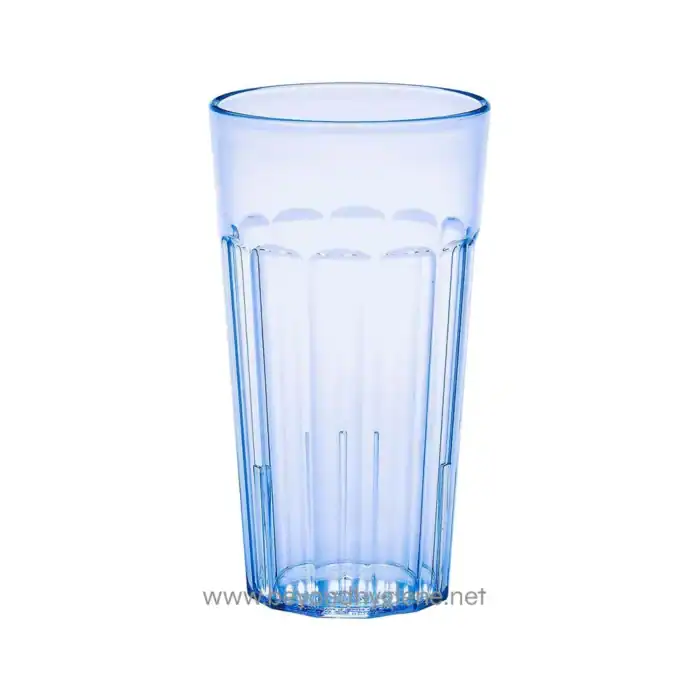 Clear plastic drinking glass with vertical ridges, suitable for hygiene and beverage occasions. Ideal for use in Asian hospitality and sanitation settings.