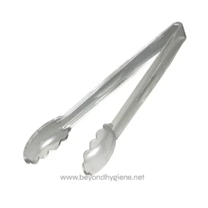Stainless steel tongs for food handling, perfect for hygiene-conscious food service and kitchen use. Durable, easy to clean, and ideal for keeping food safe and sanitary.